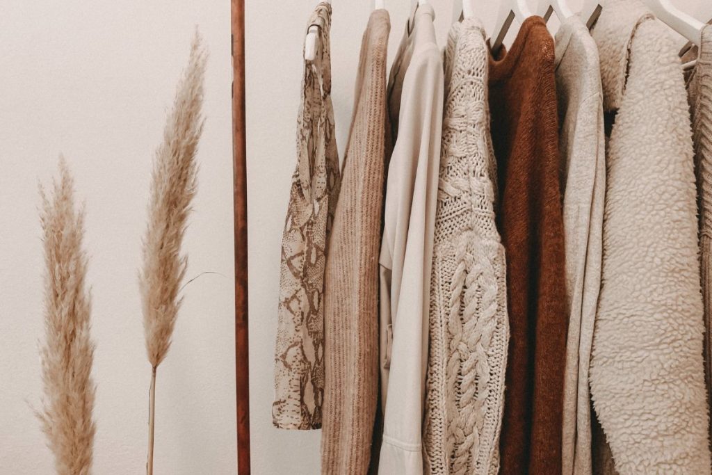 rack of boho neutral fall clothes