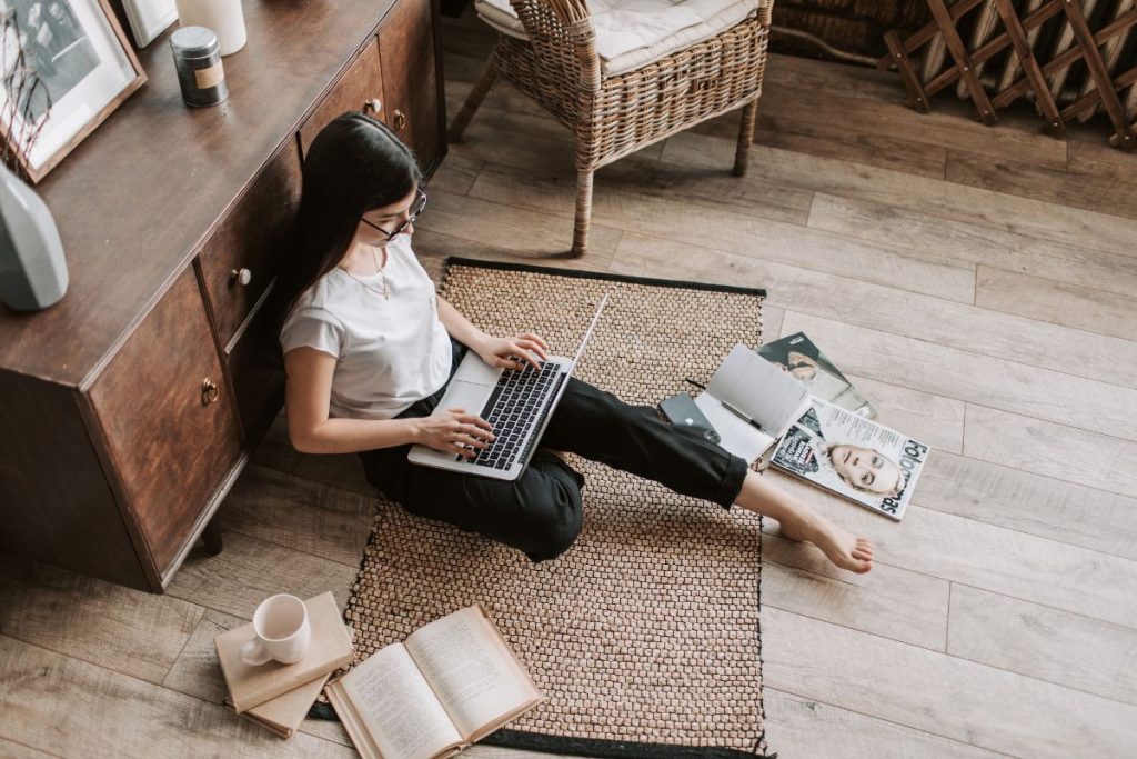 Christian blogger at her laptop