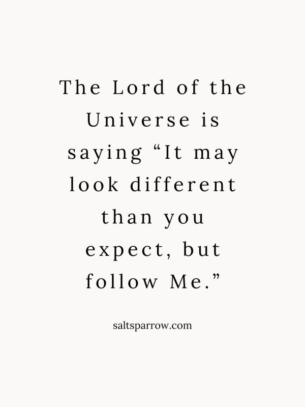 the Lord of the Universe is saying “It may look different than you expect but follow Me.”