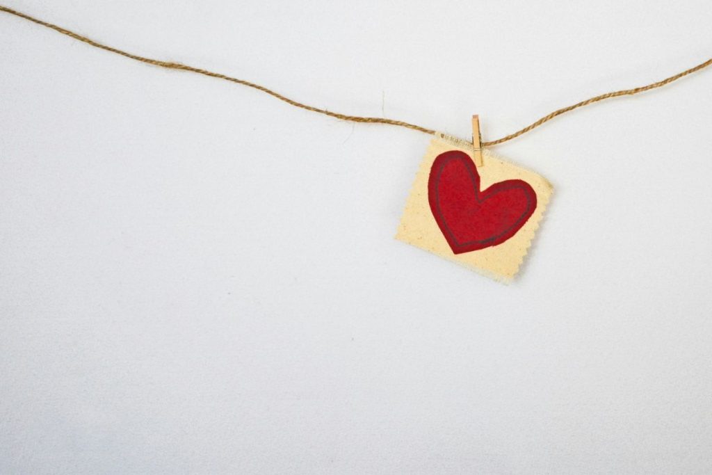 a Valentine heart on a string