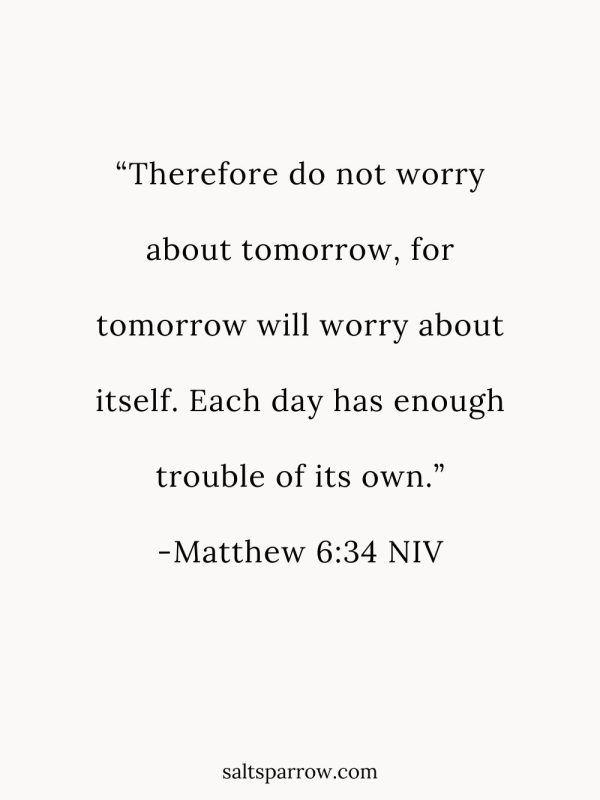 Therefore do not worry about tomorrow, for tomorrow will worry about itself. Each day has enough trouble of its own.