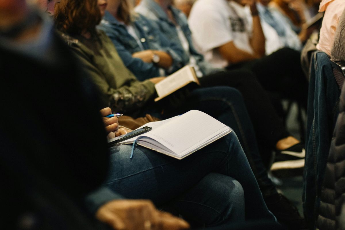 a group of people at church or bible study